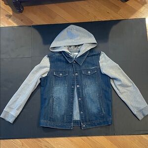 Epic Threads Blue Denim Jacket with Gray Sleeves